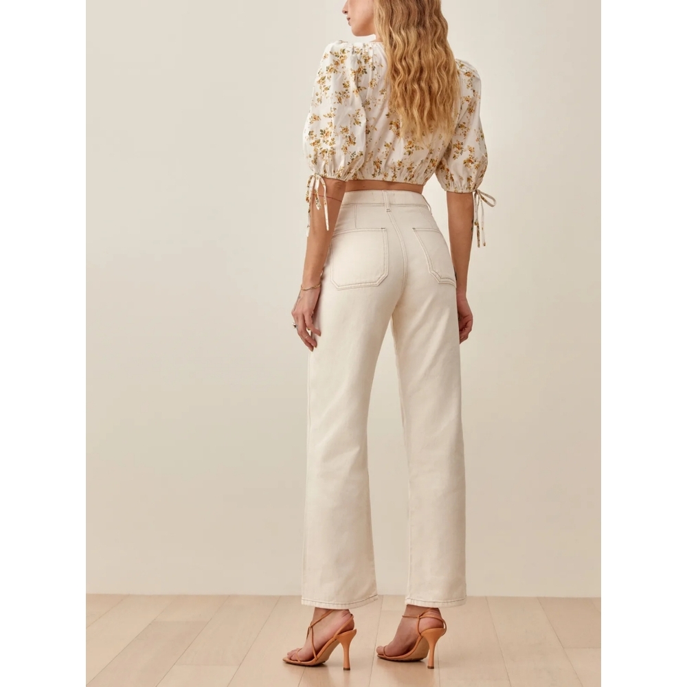 REFORMATION Lexi High Rise Wide Leg Jeans Exposed Button Fly Ivory White 29 - Picture 3 of 12